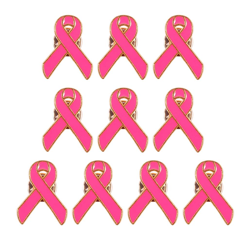 Set Of 10 Ribbon Lapel Pins Handmade Breast Cancers Awareness Badge Alloy Brooch for Students Employees and Volunteers