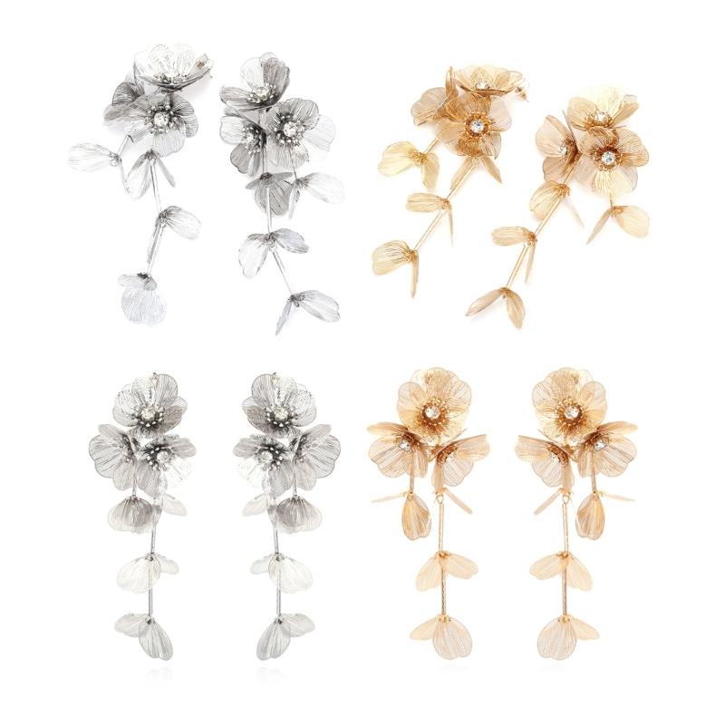 Fashion Metal Flower Earrings for Women Accessories Silver Gold Color Long Tassel Earring Party Jewelry Holiday Gifts