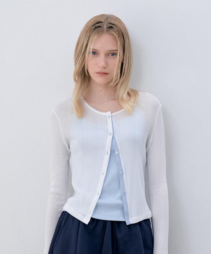 Grasplan Sheer Line Cardigan_White