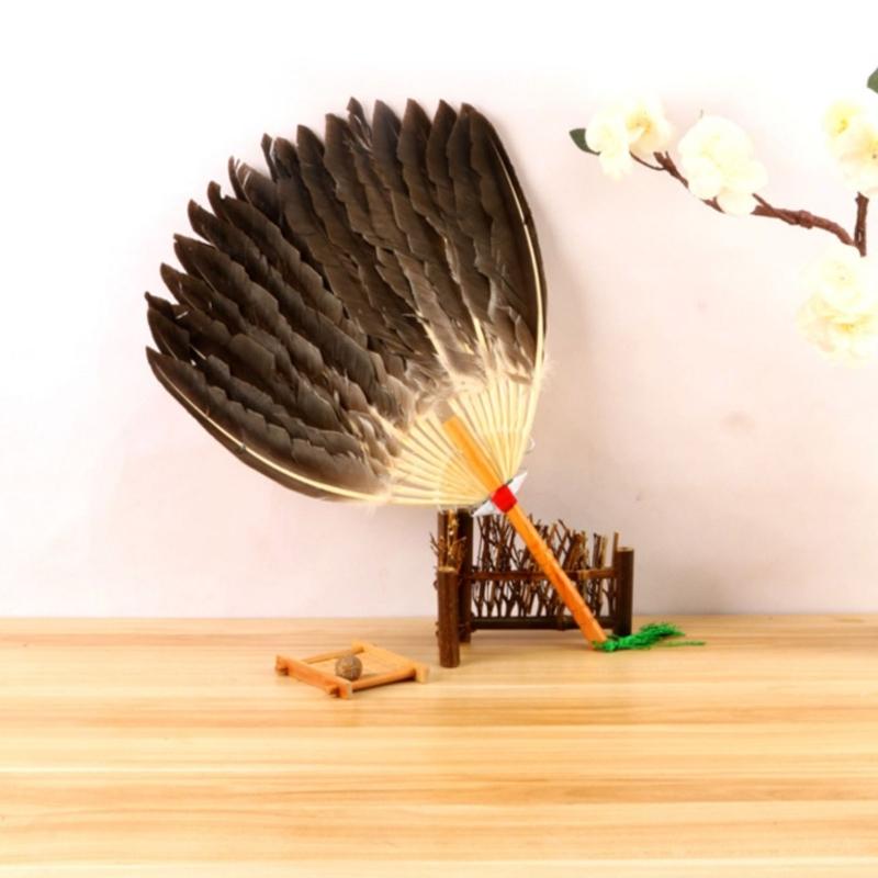 Vintage Chinese Fan Gooses Feather Wedding Party Fan Dance Feather Hand Fan Photograph Props Wood Craft Decorations Fan