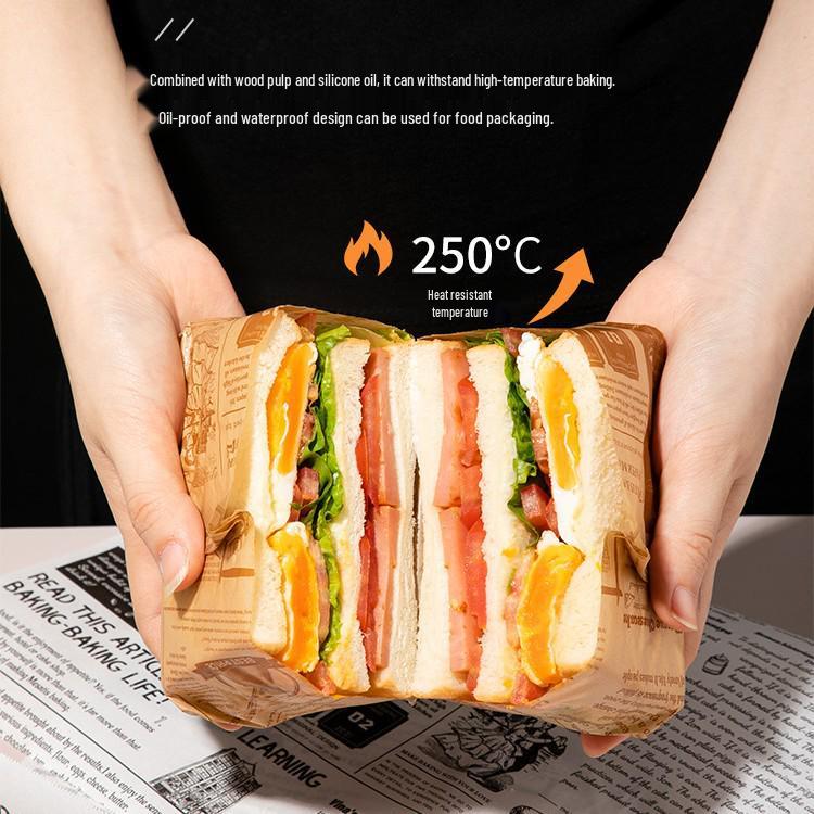 Silicone Oil-Proof Baking Paper with English Retro Print for French Fries, Sandwiches, Burgers, Bread, and Pizza