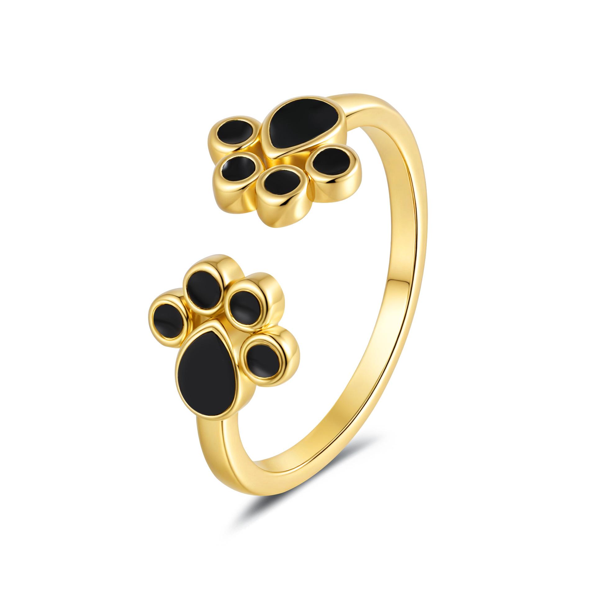2026 Cat Cat Paw Ring Female, Cute Footprint Ring Simple Hipster Ring Student Jewelry Resizable
