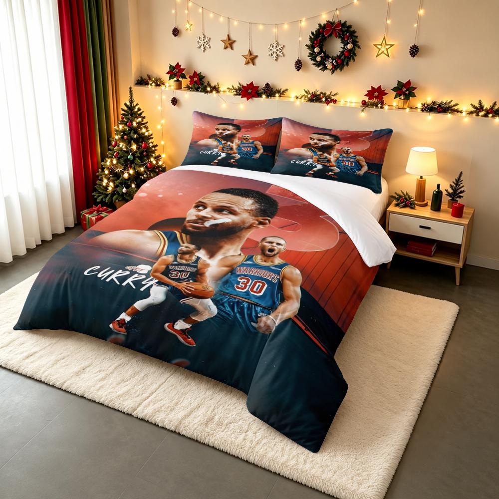 3 Piece Bedding Set Stephen Curry 30 Golden State Warriors Blue Jersey Three Point Record Bridge Poster NBA Art Print for Men Fan Gift
