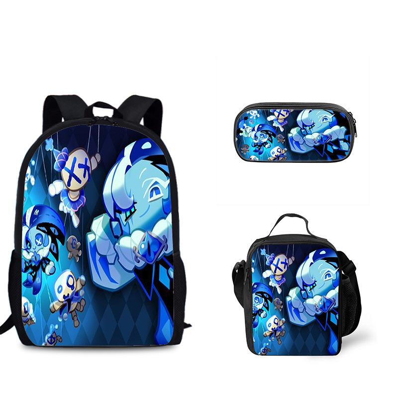 Biscuit Game Student Backpack Three Piece Set Shadow Milk Cookie Peripheral Children's Backpack Meal Bag Pencil Case Set