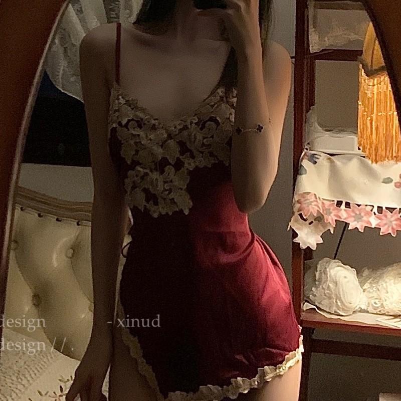 Sexy Damen Reine Spitze Versuchung Perspektive Pyjama Sexy Große Größe Träger Nachthemd Träger