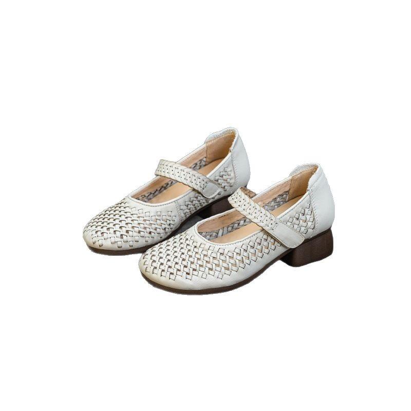 Fashion GKTINOO 2025 New Spring Summer Top Layer Cowhide Hollow Women's Mid Heel Shoes Sandals Comfort Breathable Genuine Leather Shoes