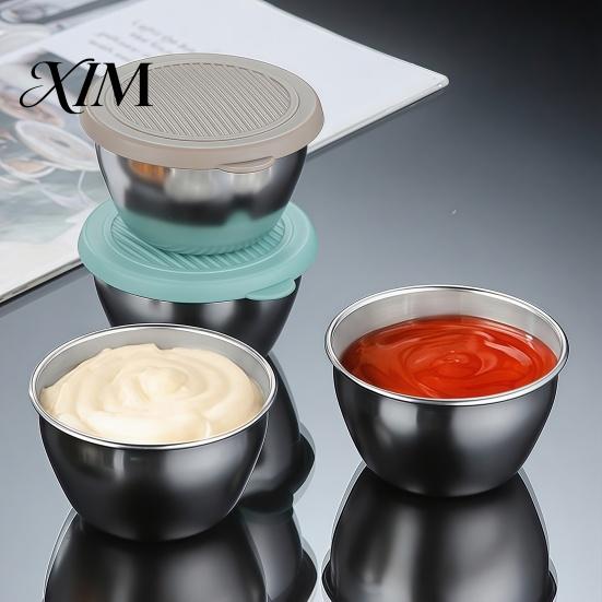 Small Metal Food Storage for Baby Stainless Steel Sauce Cup with Silicone Lid, Reusable Leakproof Dip Cups Bento Box Condiment Container, Dipping Bowl