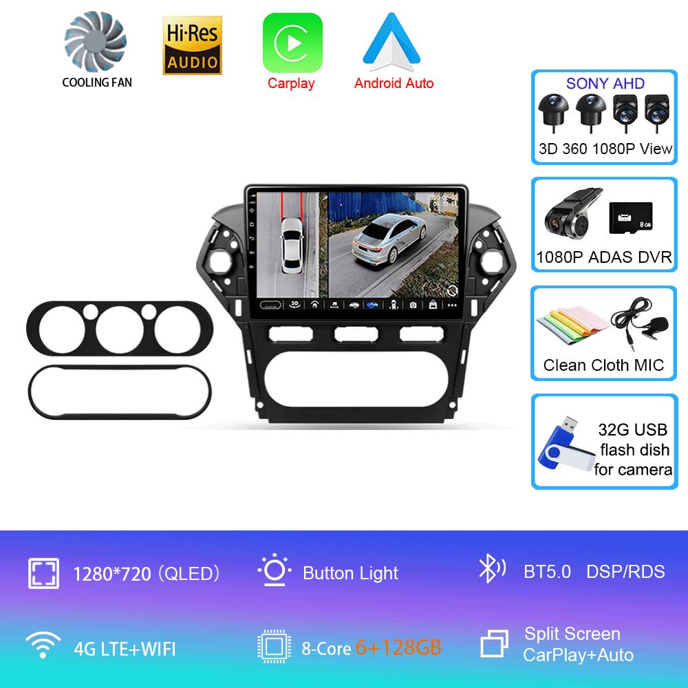 Car Radio Android 14 Carplay Auto For Ford Mondeo 4 Mk4 2010 - 2014 Navigation GPS Multimedia Player Stereo wifi+4G BT Video DVD