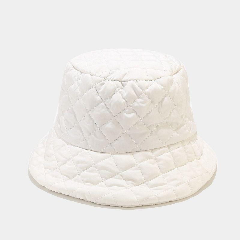 Autumn and winter bucket hat women's solid color down cotton warm and cold-proof fashion simple plaid light soft basin hat