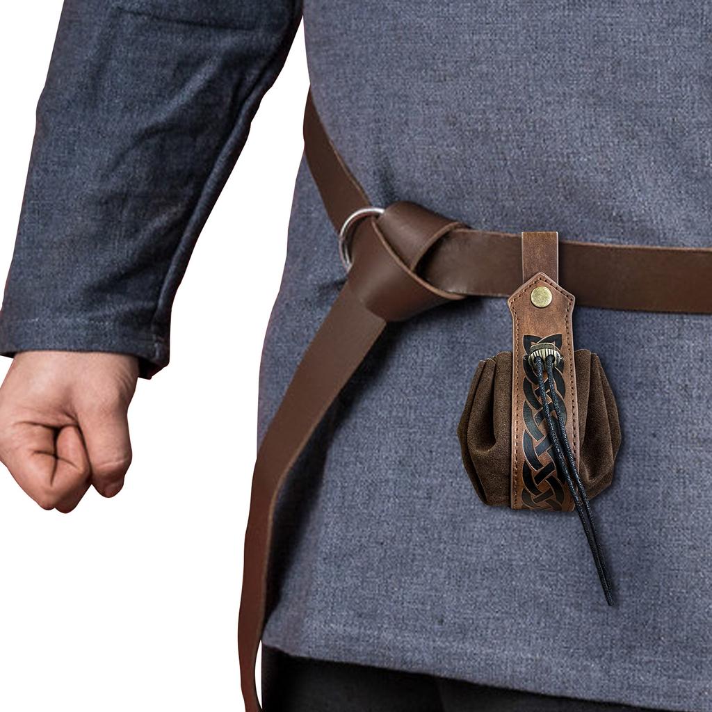 Medieval Vintage Money Pouch Bag Costume Accessory Men Women Viking Leather DrawstringBag Coin Purse