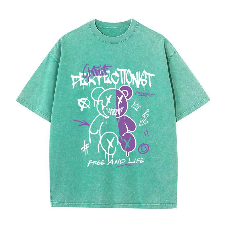 Męskie i damskie modele dla par retro nadruk diabła plus size wygodna oddychająca luźna stara koszulka z krótkim rękawem po praniu