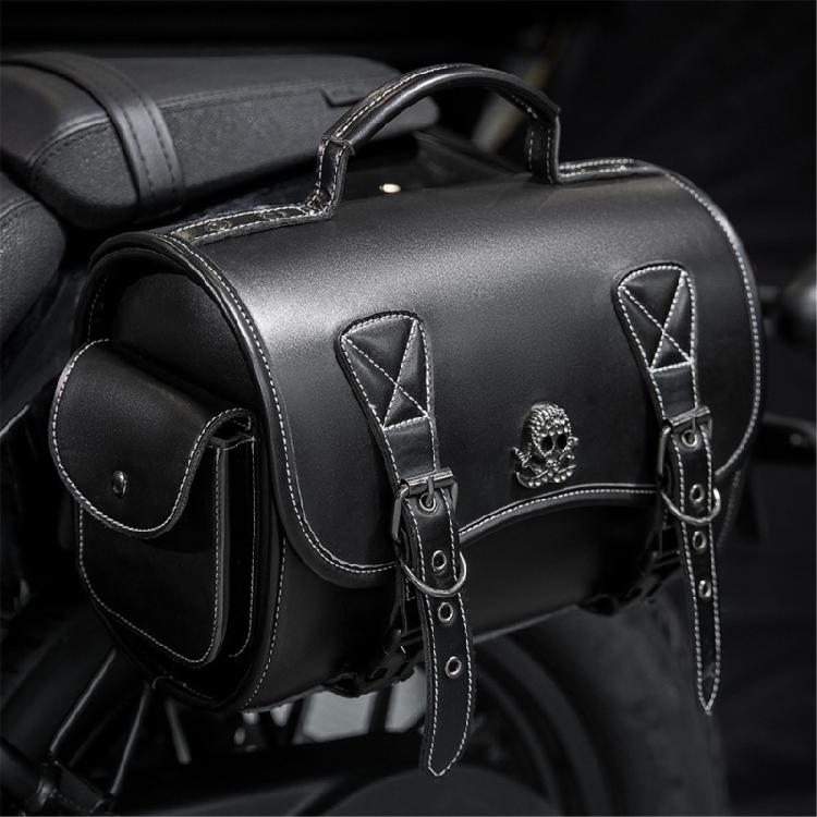 Punk Style Saddlebag Universal PU Side Bag Pouch Travel Luggage Bag with 2 Straps Over Saddles Bag Motorcycle Tool Bag