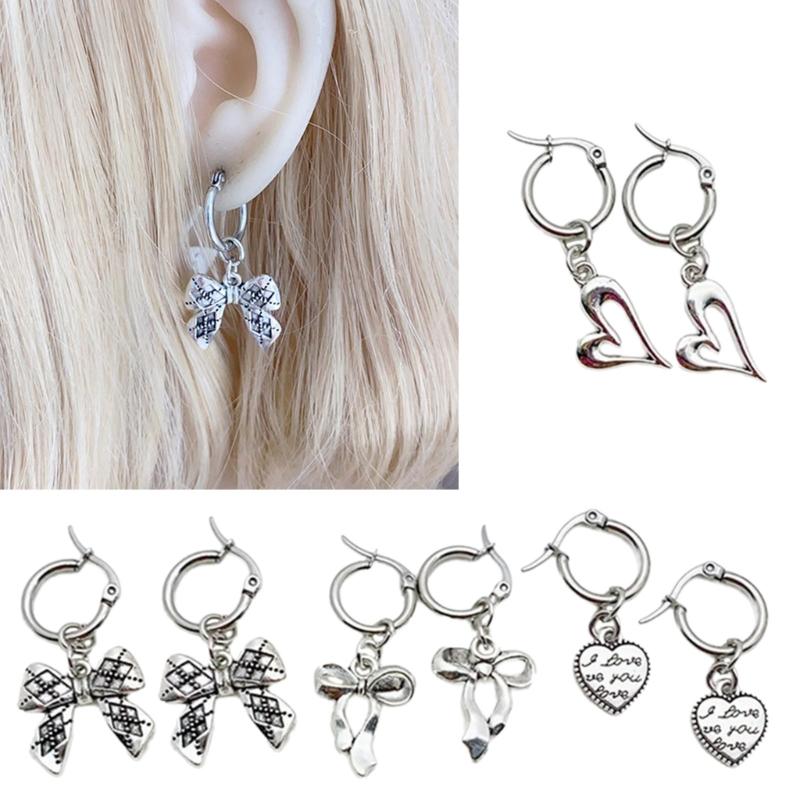 4Pairs Elegant Heart Shaped Earrings Unique and Fashionable Butterfly Hoop Earrings Elegant Earwear Accessory for Women