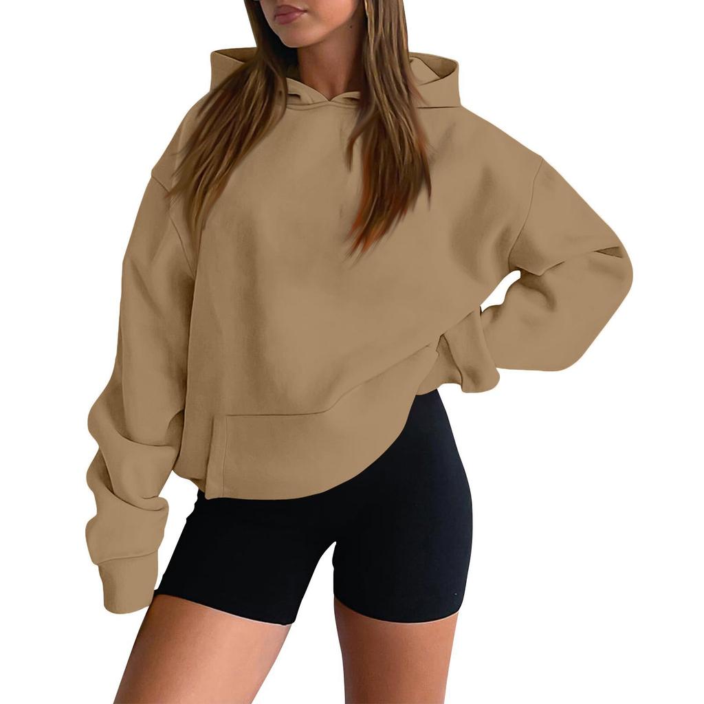 Damen-Sweatshirt mit Rundhalsausschnitt, übergroß, langärmelig, lässig, locker sitzender Kordelzug