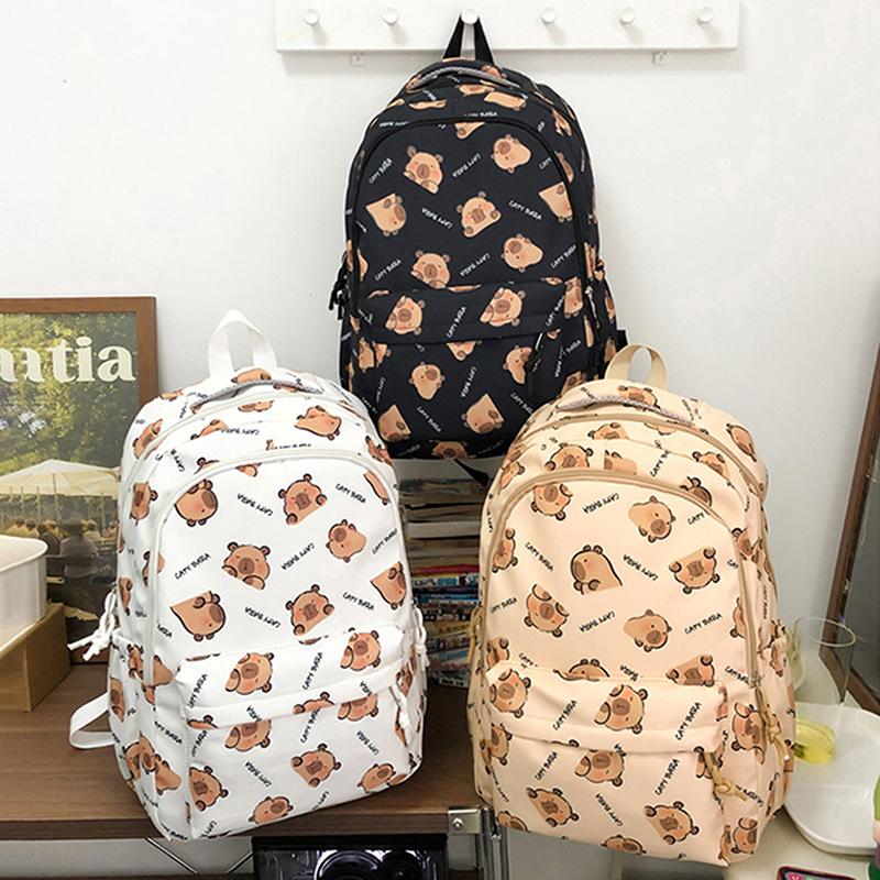 Large Capacity Lightweight Backpack Cartoon Capybara School Bag Student Schoolbag Adjustable Straps Backpack Gifts