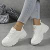 Mode Einfarbig Weiß Dicke Sohle Sneaker Damen Herbst Atmungsaktives Mesh Schnür-Sneaker Lässig Weiche Sohle Laufschuhe