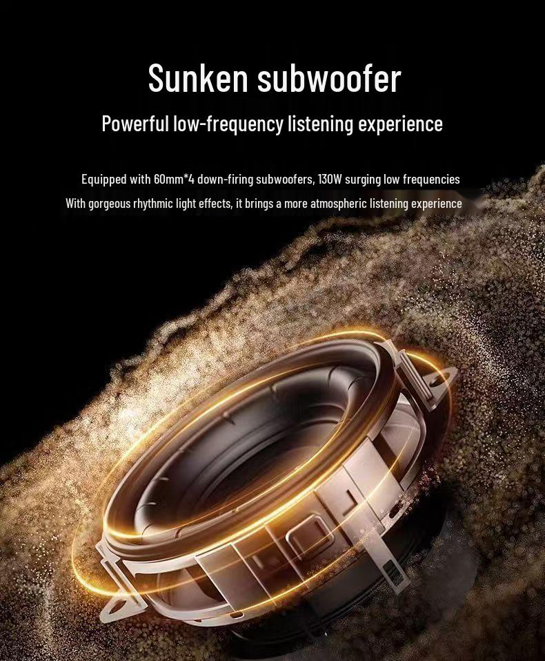 Large Black Gold Wireless Bluetooth Outdoor Smart Speaker with Subwoofer and Card Slot.