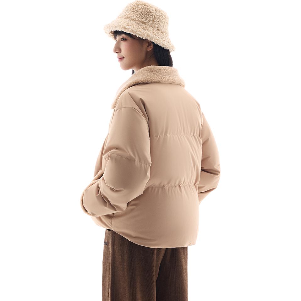 Anta Colorful Series Solid Color Zipper Collar Comfortable Breathable Versatile Casual Down Jacket Women outerwear Milk-Apricot 962448904-2
