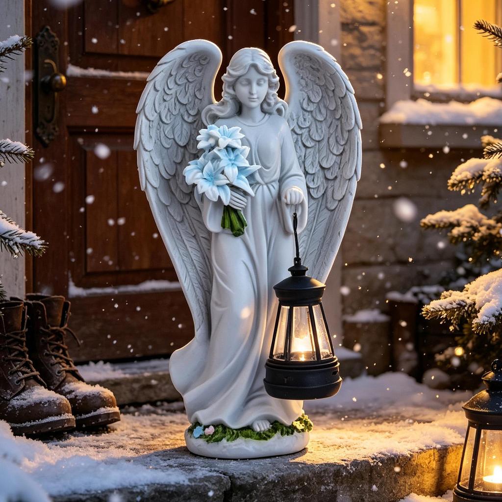 European Angel Lantern Solar Garden Statues LED Angel Waterproof Resin Figurines Outdoor Garden Statue With Lantern