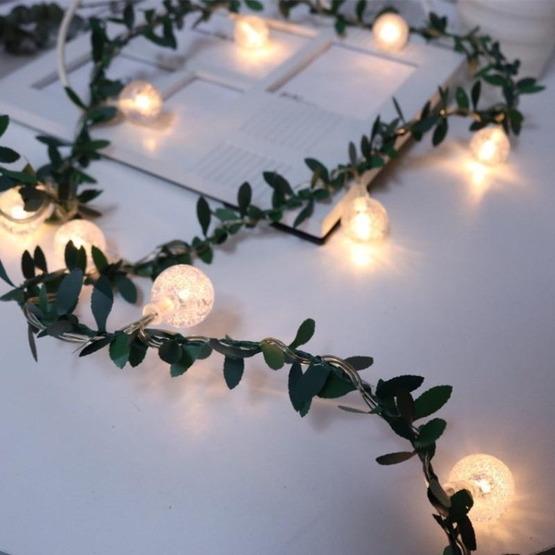 1pc White Rose With Green Leaf Vine String Light Courtyard Garden Decorative Lamp Battery Operated Suitable For Home Decor