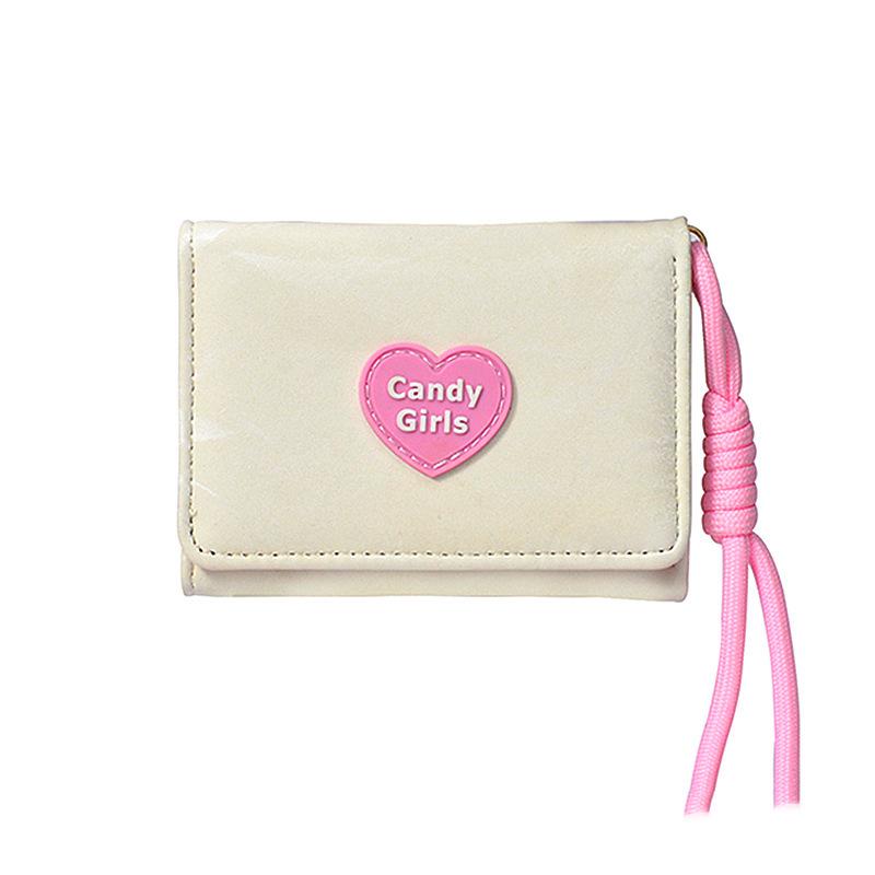 Korean Style Heart Candy Lanyard Wallet for Women - Simple Tri-fold Student Wallet
