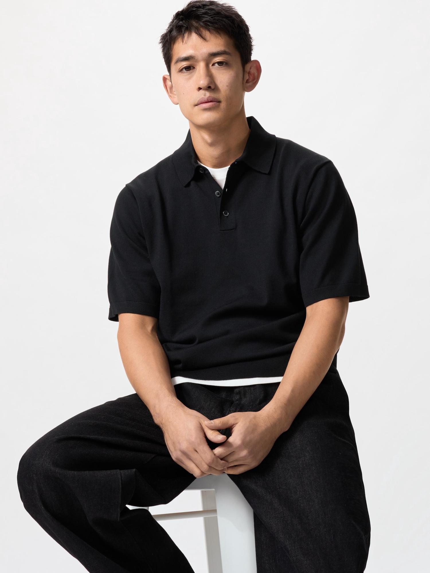 

Uniqlo Моющийся трикотажный свитер-поло с коротким рукавом 09 BLACK/UNISEX S