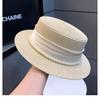 Hat Women'S Summer Shade Fashion Pearl Straw Top Hat Travel Seaside Beach Hat Flat Top Straw Hat
