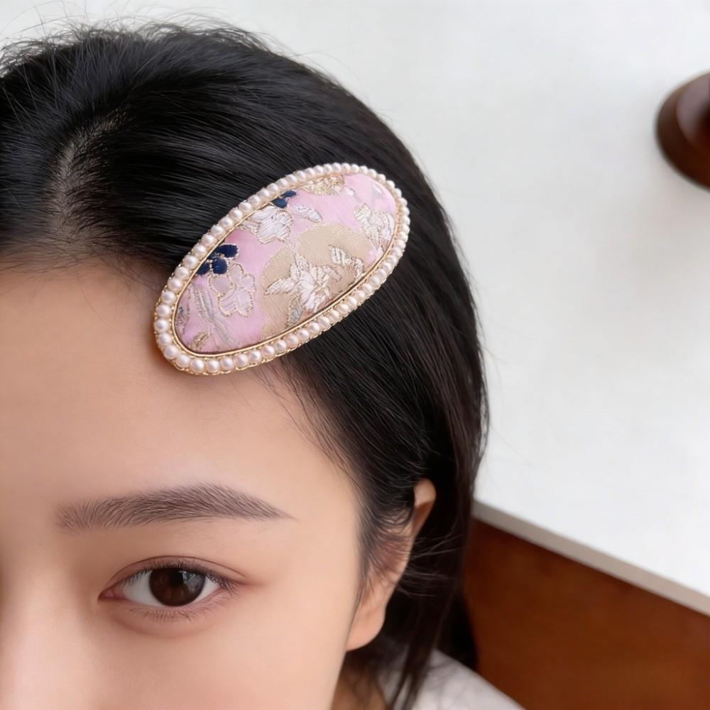 Gold Silk Fabric Songzhen Hair Clip Chinese Style Silk Hair Clip Vintage Pearl Inlay Hairpin Girls