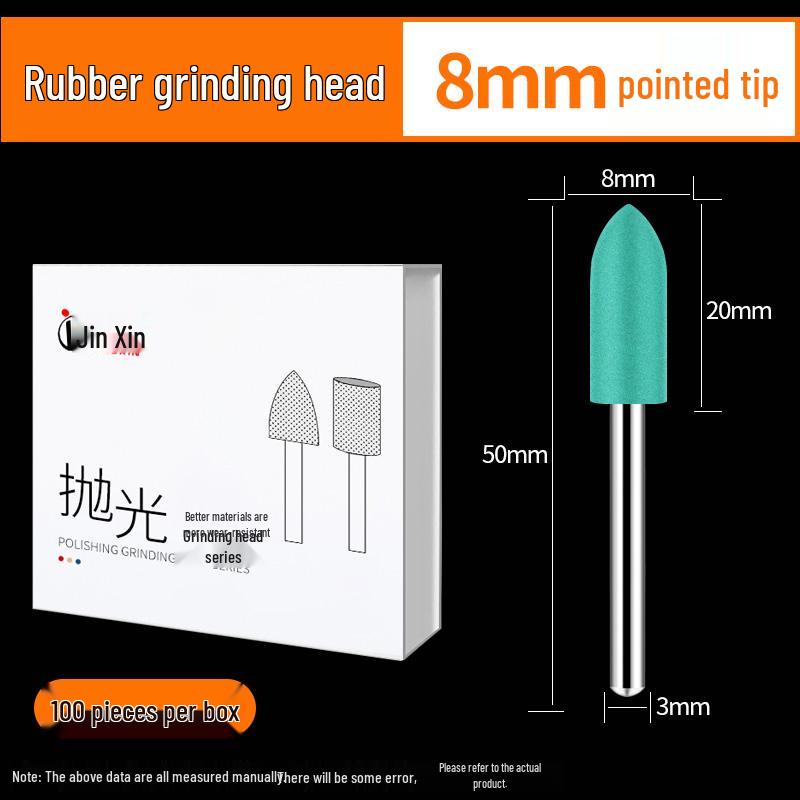 Green Rubber Grinding and Polishing Head - 3mm Head with 4/5/6/8/10/12mm Cylindrical Options for Electric Grinder.