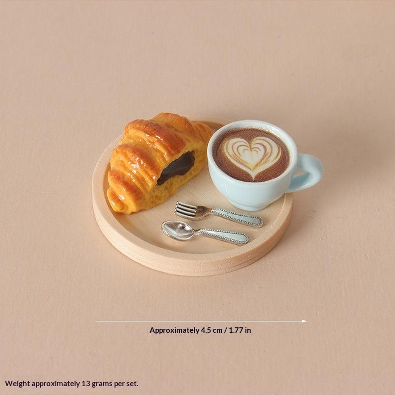 Realistic Dollhouse Miniature Coffee & Pastry Set Food Tray Accessory for Doll House Diorama Art Decor Collection Gift