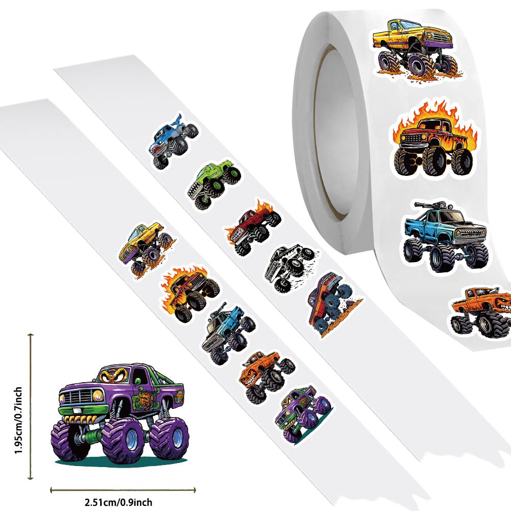 500PCS Monster Truck Stickers Kids Cartoon Truck Car Stickers Roll Cute Car Decals 10 Styles Cars Kindergarten Teacher Stickers