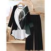Flower Print Two Piece Outfit Women Long Sleeve Irregular Hem Tunic Top Wide Leg Pants Casual Matching Set