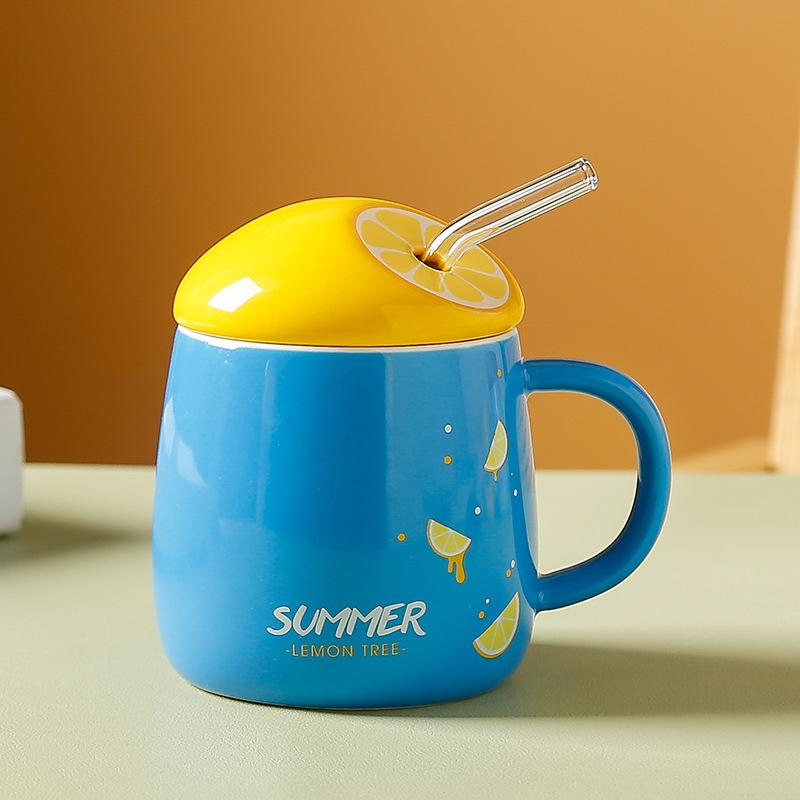 Creative Mugs Ins Fresh Fruit Ceramic Cups Office Home Large Capacity Straw Cups  Souvenir Cups