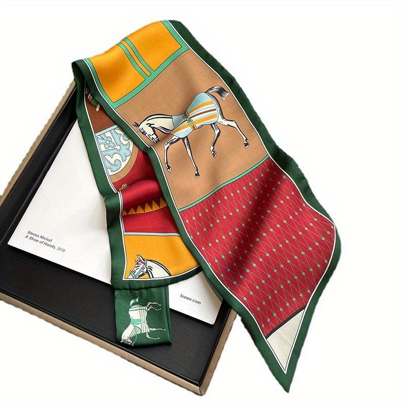Vintage Horse Printed Cross Tie Scarf Elegant Slender Neck Scarf Women's Professional Decorative Scarf