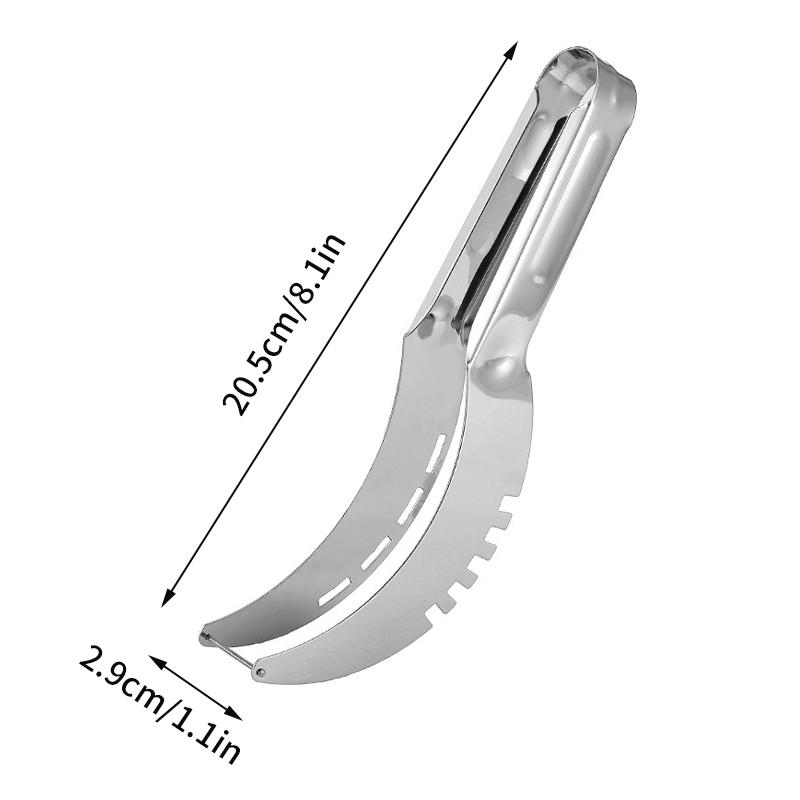 Kuchyňský kráječ melounu z nerezové oceli, nůž na meloun, řezačka na vidličku, kuchyňský doplněk, artefakt, salát, ovoce, rypadlo