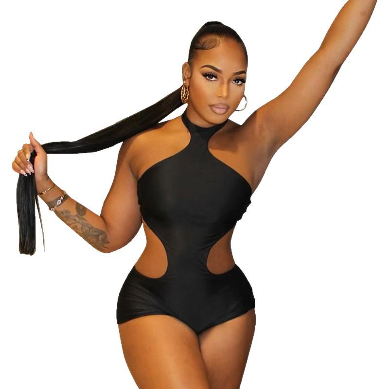 Summer European & American Style Sexy Halter Backless Slim Fit Cutout Bodysuit.
