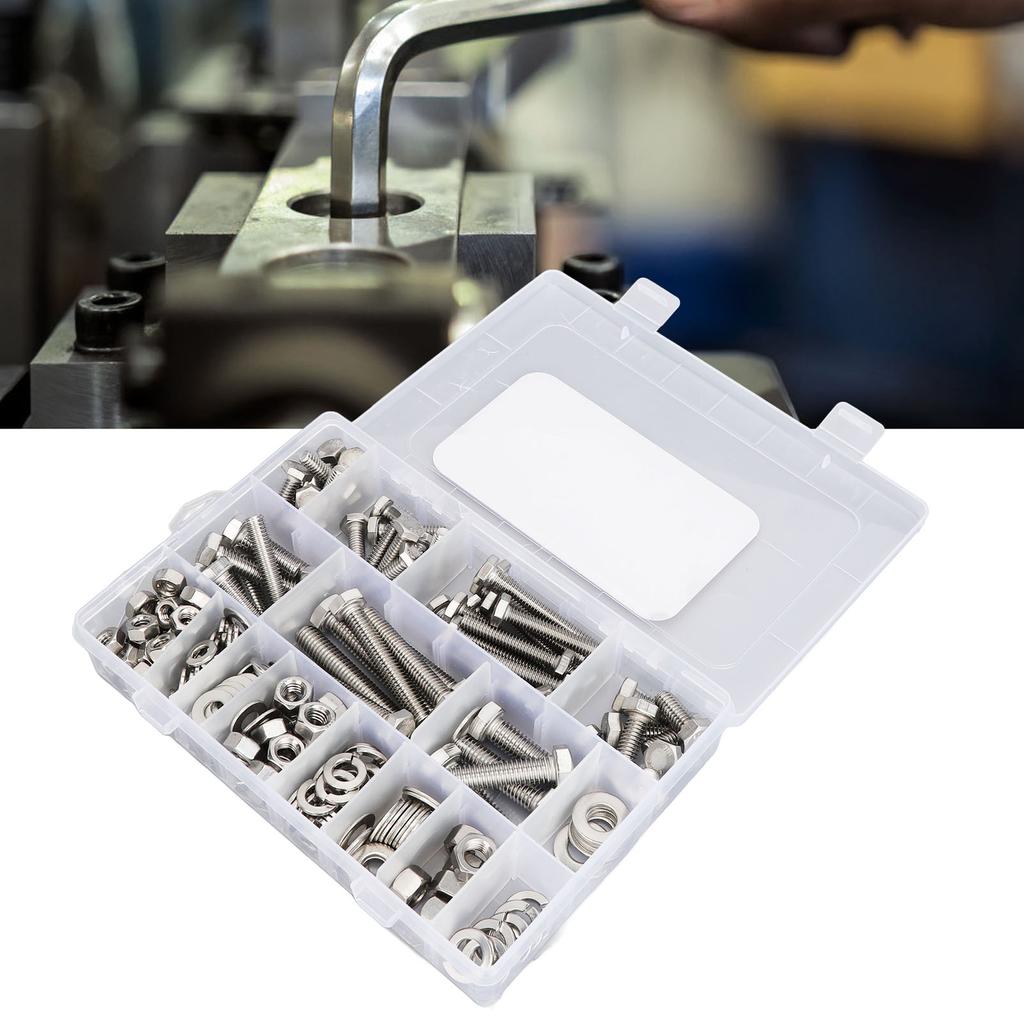 246 szt. śrub sześciokątnych ze stali nierdzewnej, nakrętek, podkładek, zestaw asortymentowy do urządzeń gospodarstwa domowego