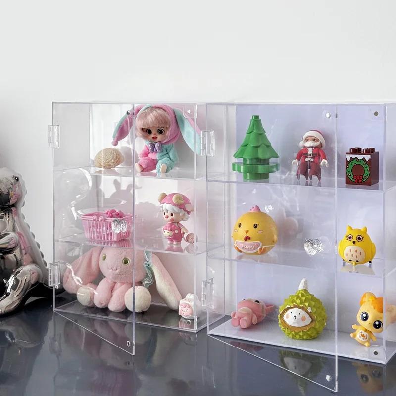 1pc Open Door Acrylic Display Cabinet with Handle, Transparent Dustproof Large Capacity Storage, Can Store Models and Cosmetics