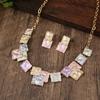 Colored Oil Geometric Square Earring Necklace Set