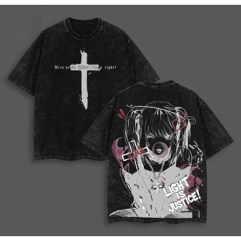 Manga DEATH NOTE MisaMisa Printed Tee Men Women Loose Clothing Washed Cotton T-shirt Vintage Casual T Shirt Harajuku Male Tshirt