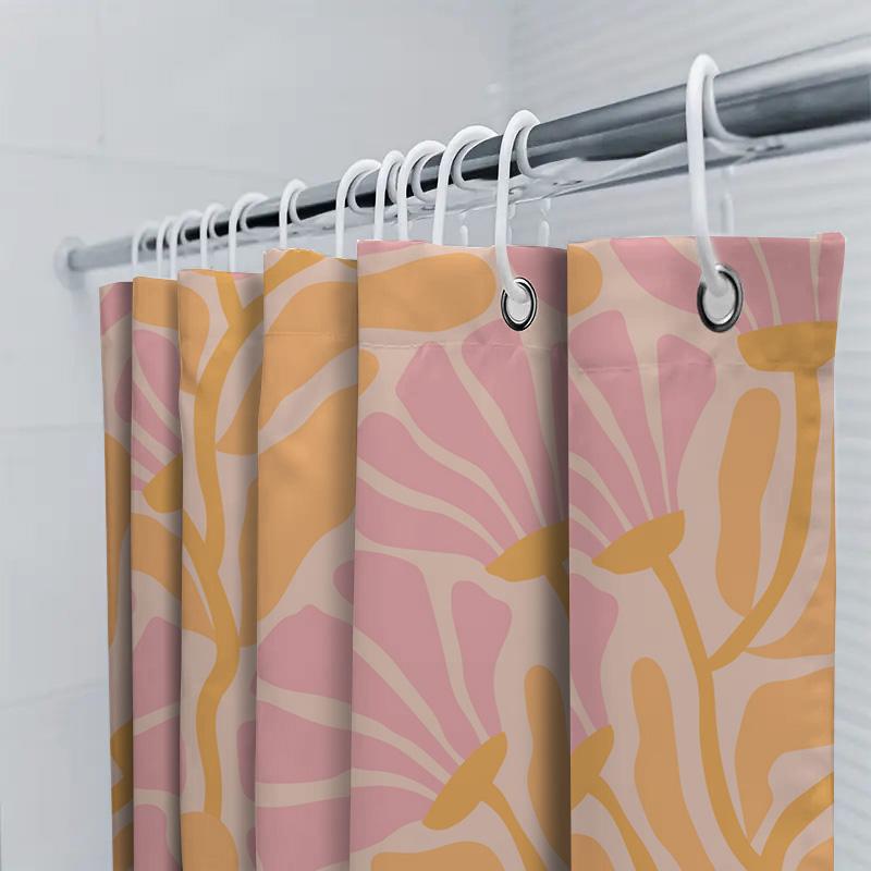 Soft Floral Elegance: Abstract Pink And Orange Pattern Shower Curtain For A Serene And Artistic Bathroom Dcor
