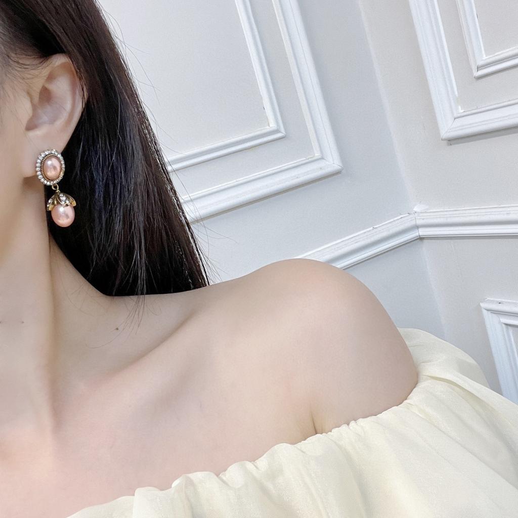 New Hot Brand Vintage Zircon Earrings for Women Luxury Jewelry Fashion Designer Eardrop Pearl Lady Party Pink Clip Earrings