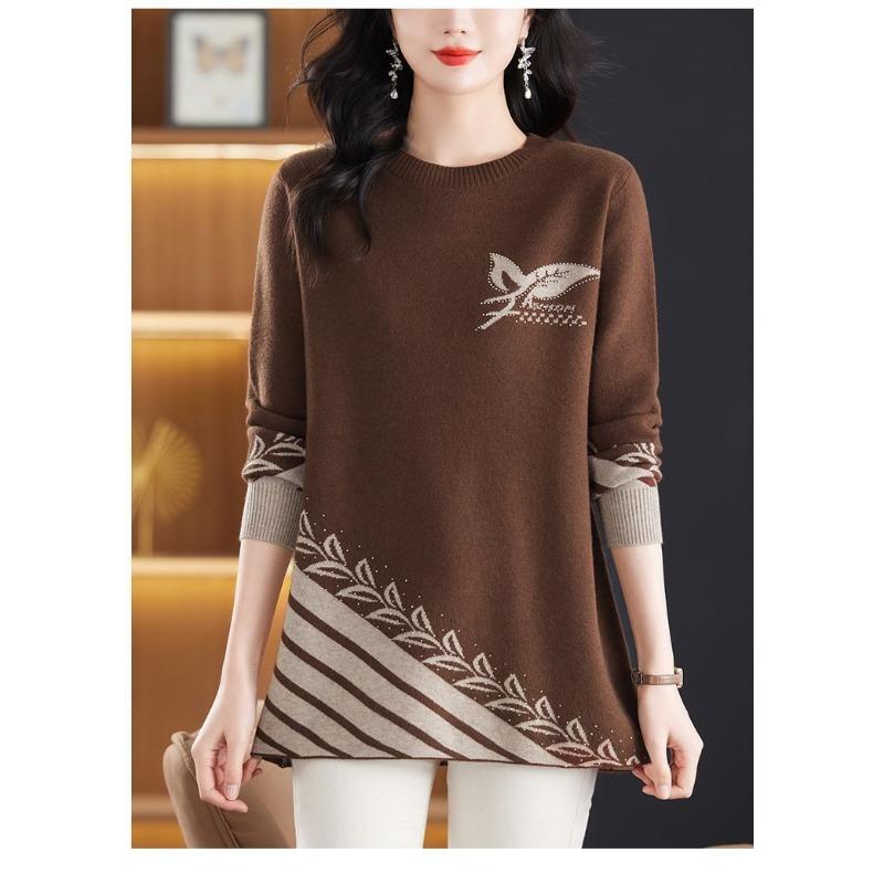 Nuovo Autunno Inverno Abbigliamento da Mamma Maglione Lavorato a Maglia alla Moda Capospalla di Media Lunghezza Camicia Intima Versatile e Ampia per Donne