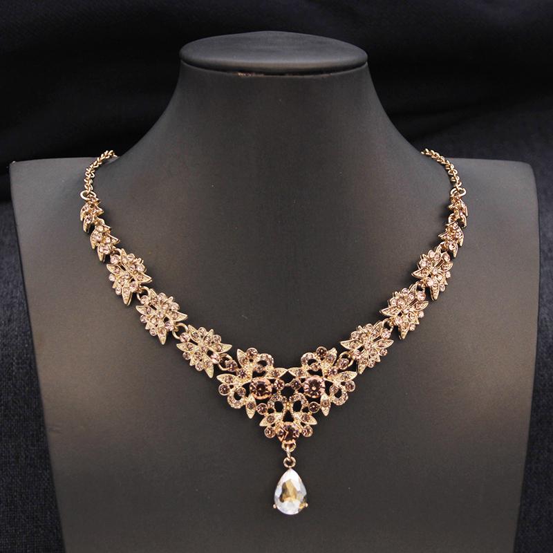 Royal Queen Champagne Tiaras and Crowns Bridal Jewelry Sets for Women Wedding Crown and necklace earrings Tiara Set Accessories