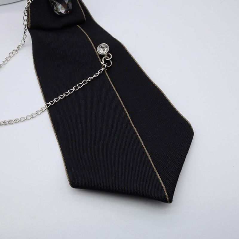 Dam Gotisk Slips Uniform Metallkedja Strass Smycken Halsduk Justerbar Förknuten Fluga Skjortdekoration