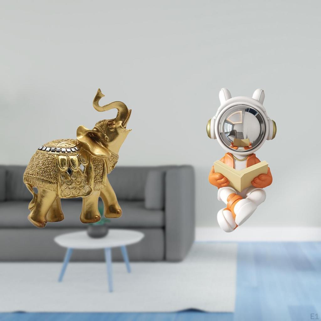 Astronaut Elephant Resin Sculpture Decorative Figurine for Shelf Bedroom Desk Home Fireplace Table