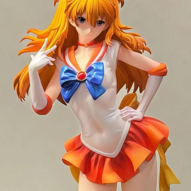 27cm EVA Asuka Sailor Moon Anime GK Figure Double Head Sculpt Standing Pose Model Toy Replaceable Hands Statue Desktop Deco Gift