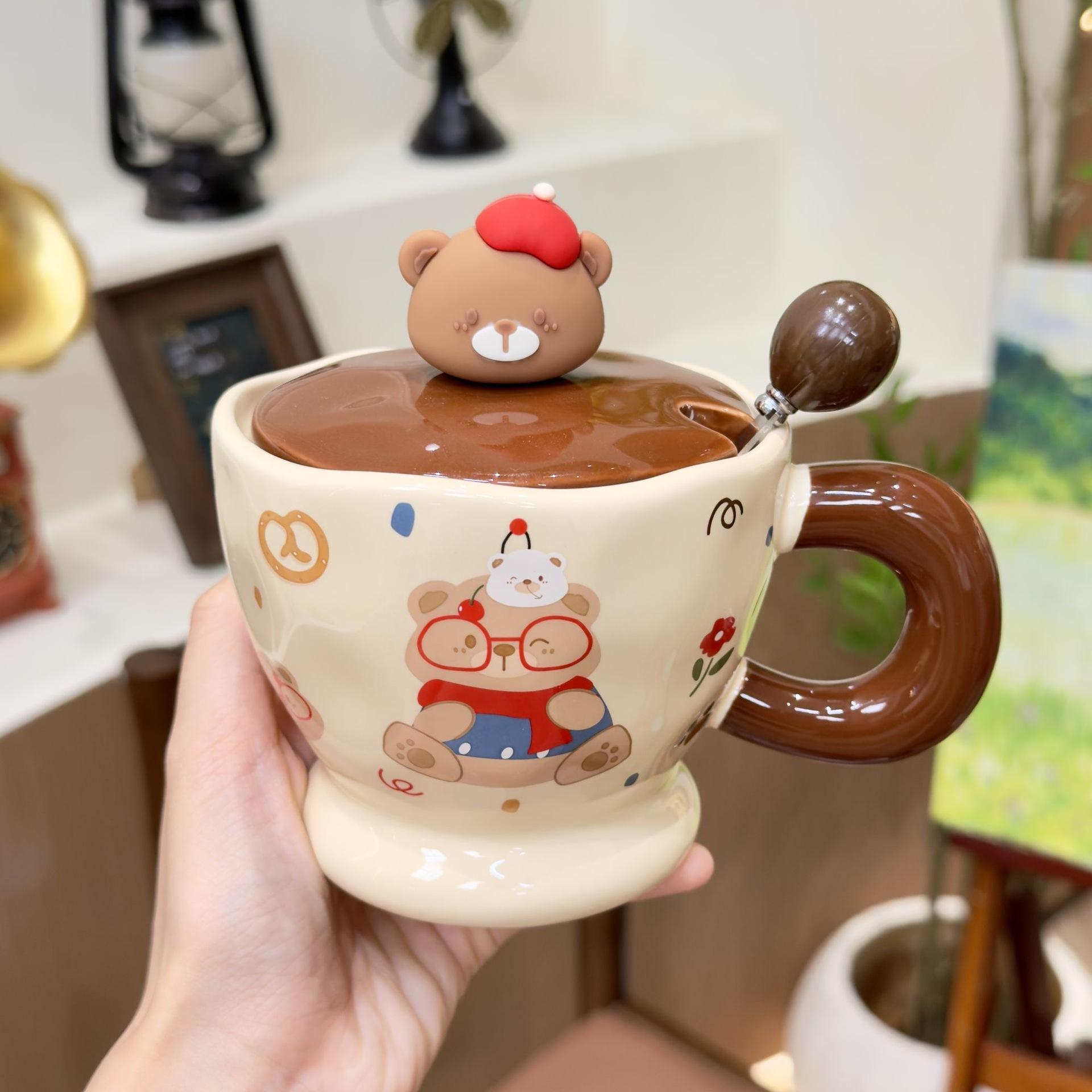 

Cute Little Bear Mugs for Home Use with LIDS Couple Ceramic Cups and Office Cups with High Appearance Standards for Girls 420ML