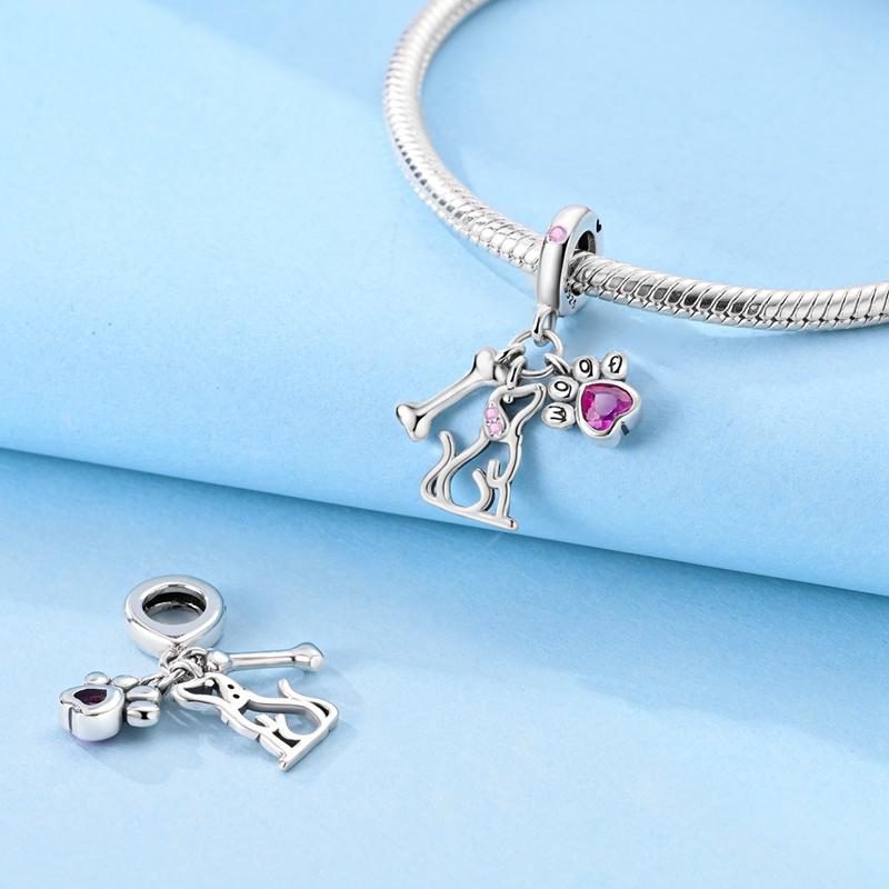 Authentic Charm Bead Charms copper Puppy Paw Print Bone Pendants Compatible With Charm Bead Charms Plata Bracelets for Women Jewellery Making Diy Fine