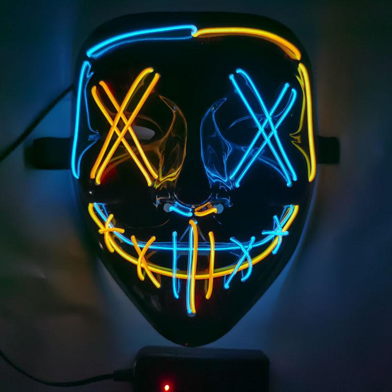 Black Ghost LED Sound-Control Mask - Luminous V Shape Halloween Prop